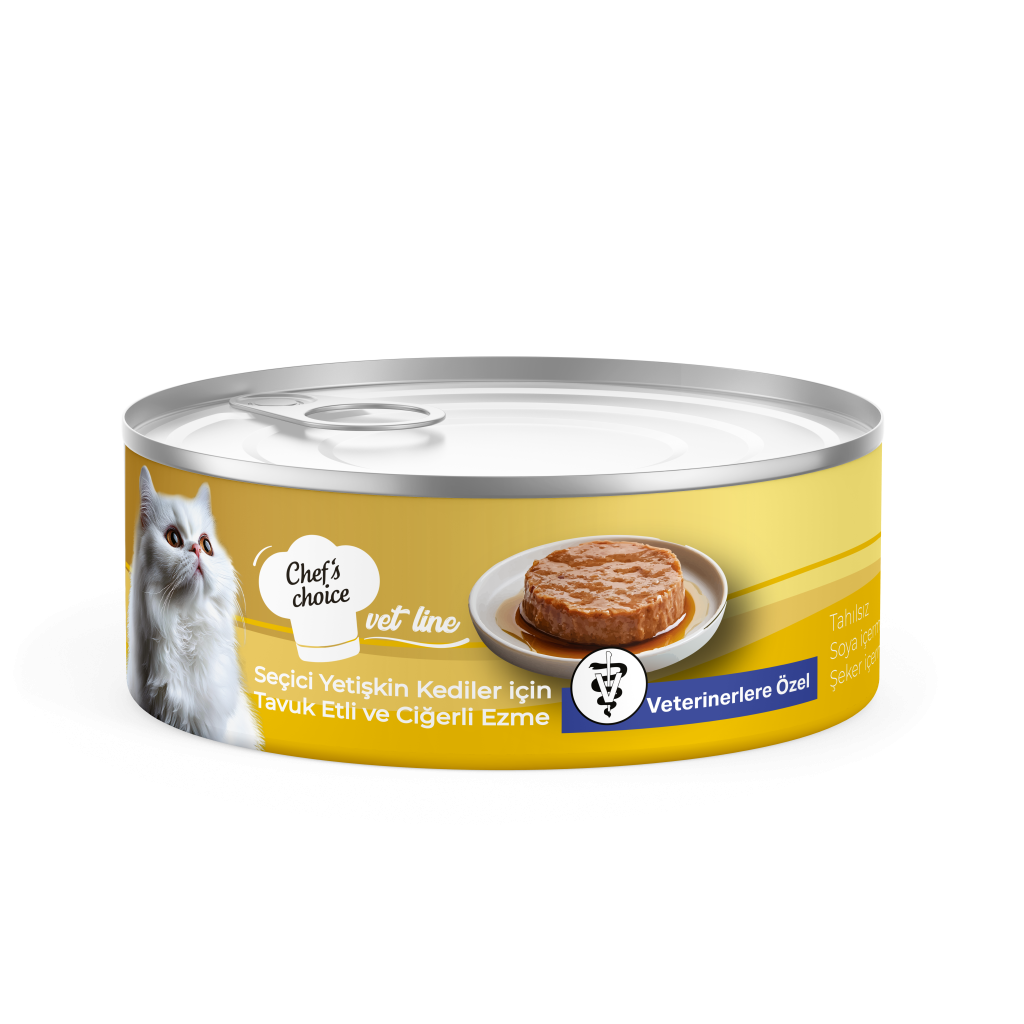 Chefs Choice Vet Line Yetişkin Kediler için Tavuk Etli & Ciğerli Ezme Yaş Mama 80 gr
