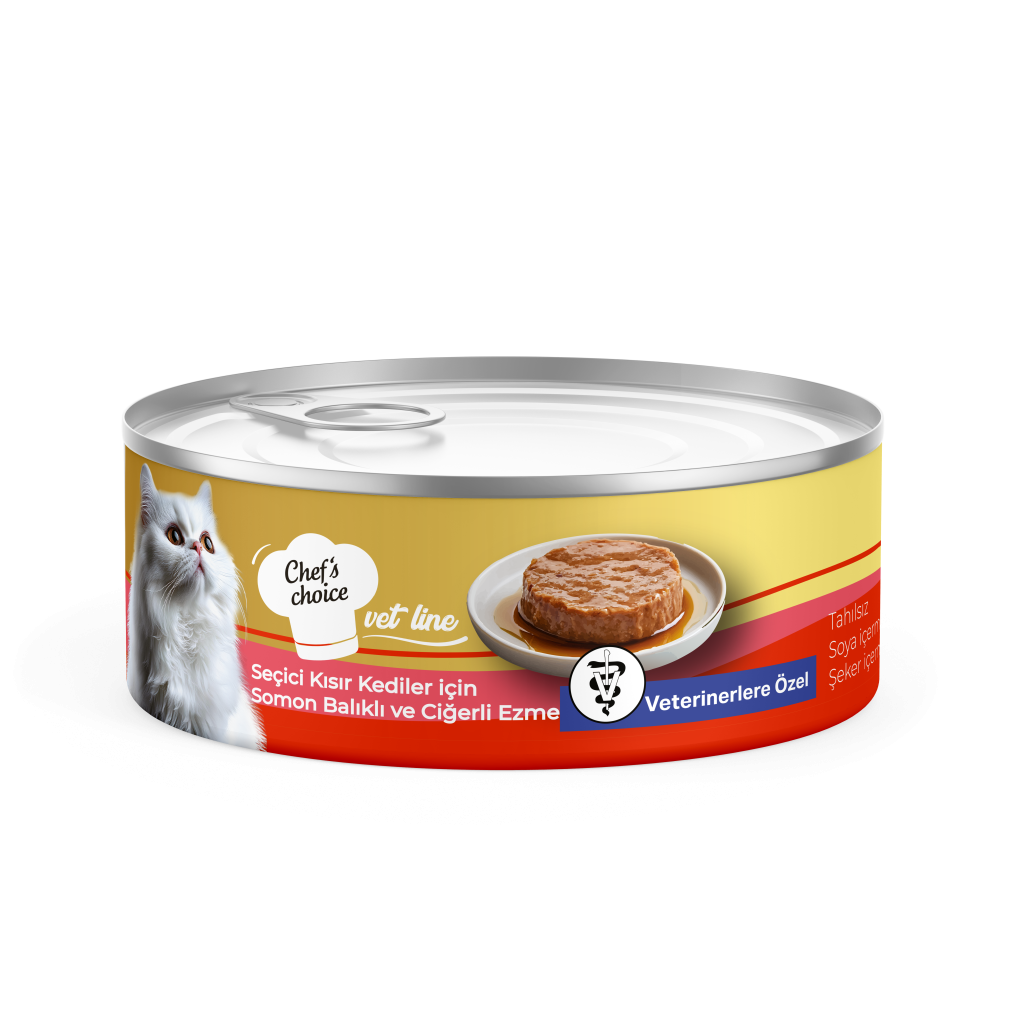 Chefs Choice Vet Line Gurme, Yetişkin Kediler için Soslu Somon Balığı Parçacıklı Yaş Mama 85 gr